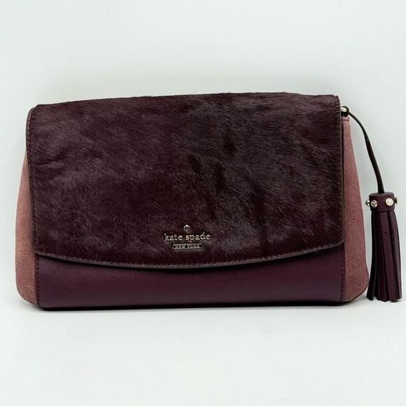 Kate Spade Laurel Way Haircalf Deep Plum Leather Shoulder Crossbody Bag NWOT - Picture 1 of 11
